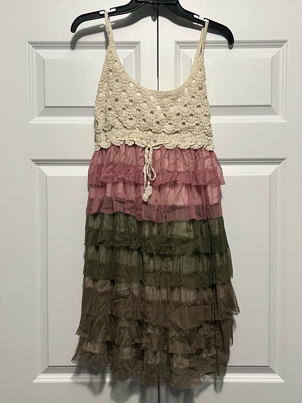 J Gee Crochet Top Tiered Ruffle Mini Dress NWT